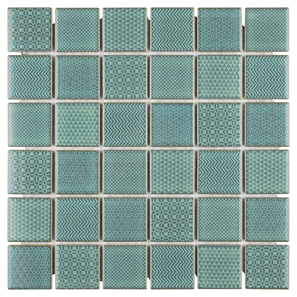 Merola Tile Celadon Emerald 11-5/8" x 11-5/8" Porcelain Mosaic Floor and Wall Tile