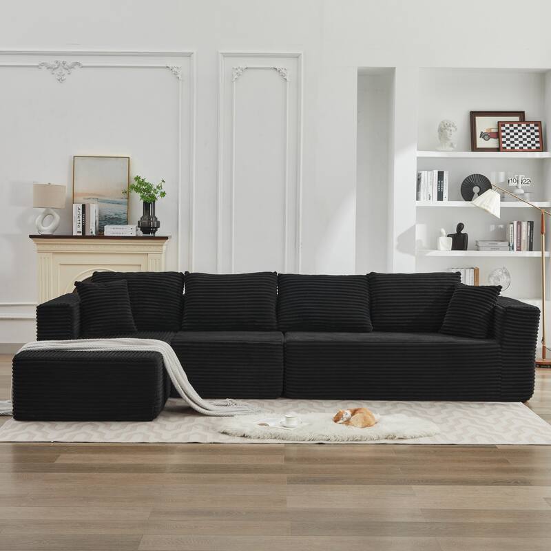 106" Modern Corduroy Sectional Sofa with Right/Left Chaise No Assembly Required