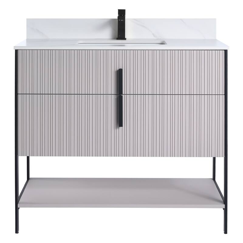 Fine Fixtures Serenity Modern Bathroom Vanity with White Carrara Stone Top
