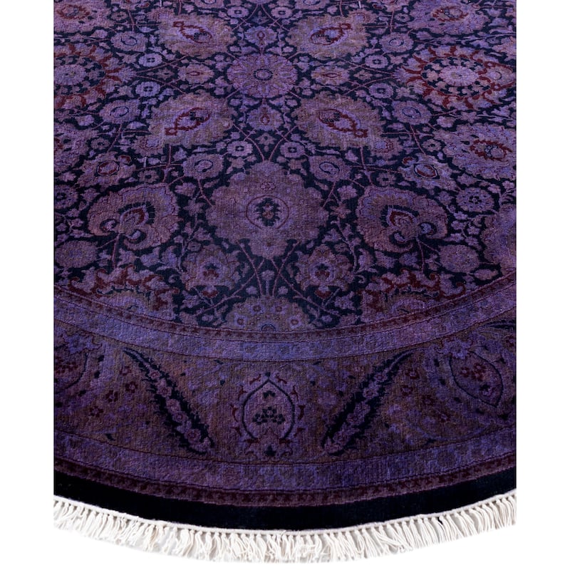 Overdyed One-of-a-Kind Hand-Knotted Round Area Rug - Purple - 6' 1" x 6' 1"