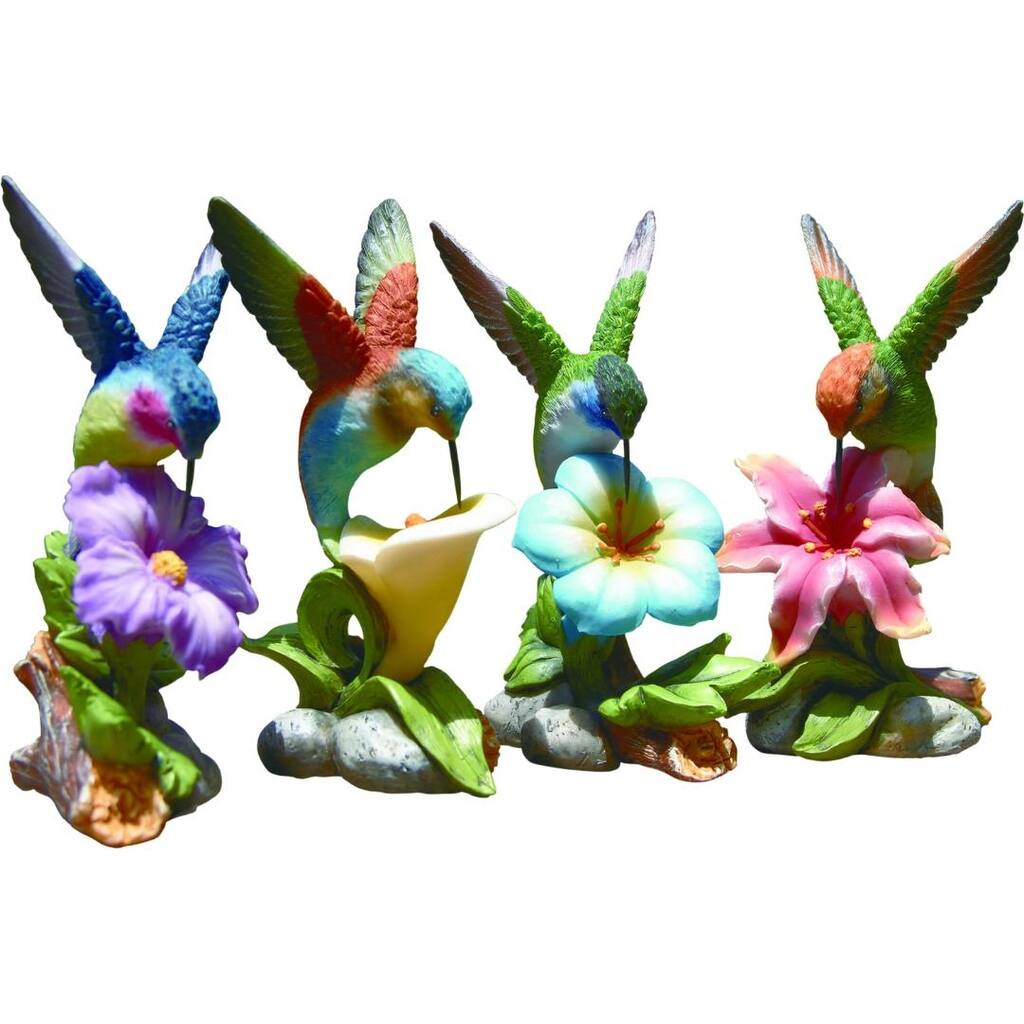 Transpac Resin Hummingbird On Flower Figurines Set of 4 Home Decorations Spring