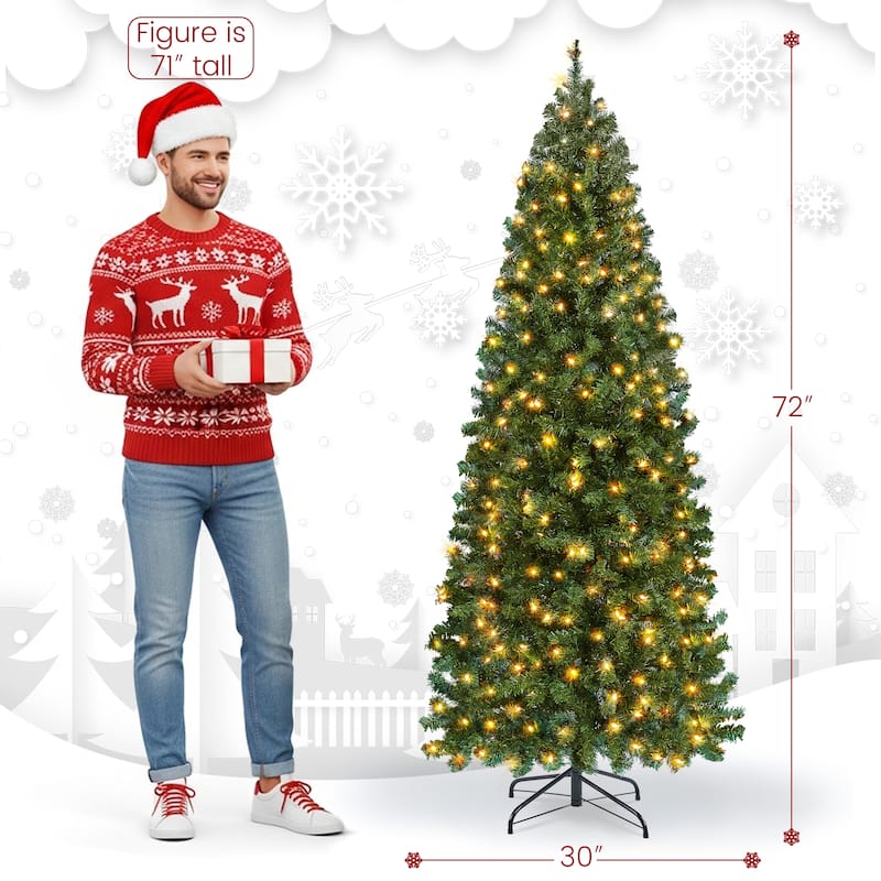 Yaheetech Pre-lit Artificial Christmas Tree Slim Tree Hinged Spruce