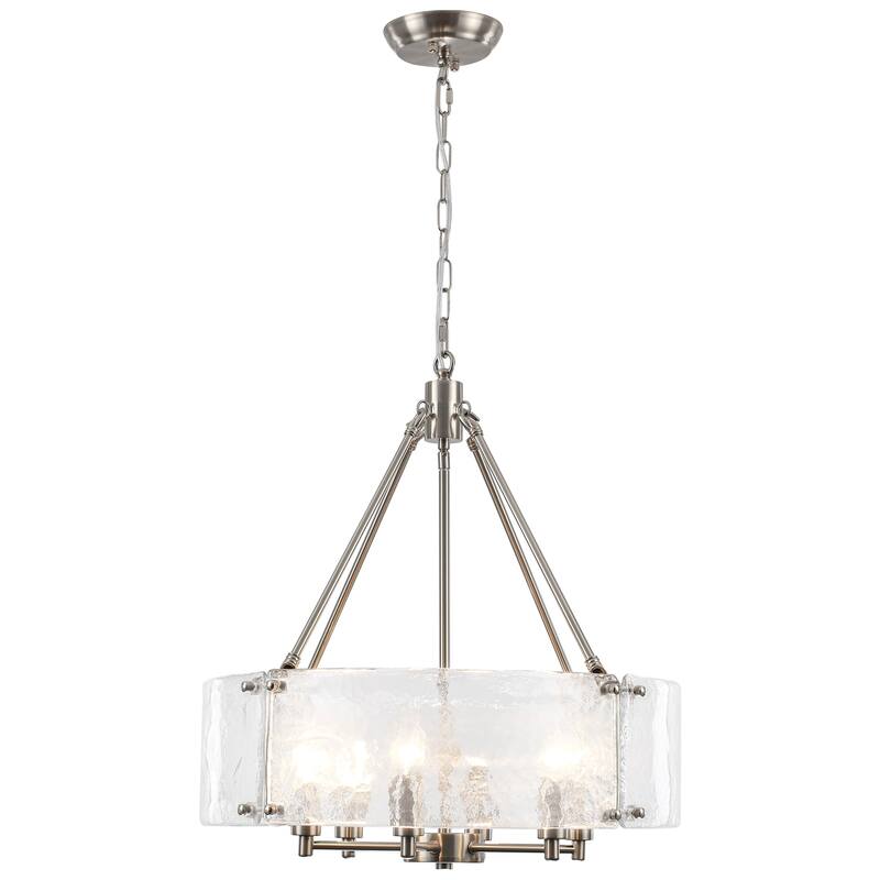 19.68 in. Modern 6-Light Dimmable Drum Candle Chandelier with Ripple Glass Shade