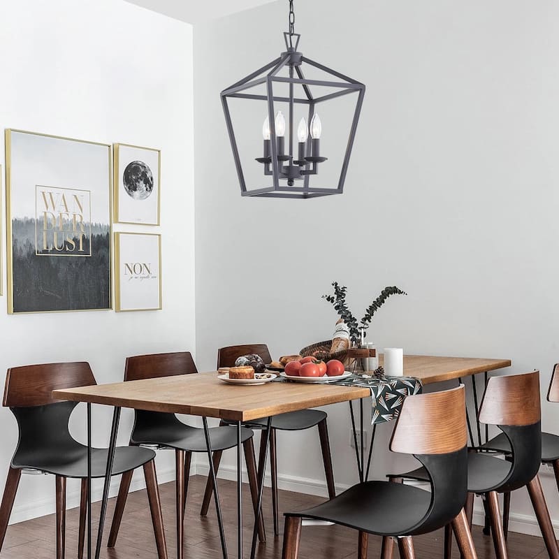 4-Light Metal Open Cage Lantern Chandelier - 12"x12"x18"