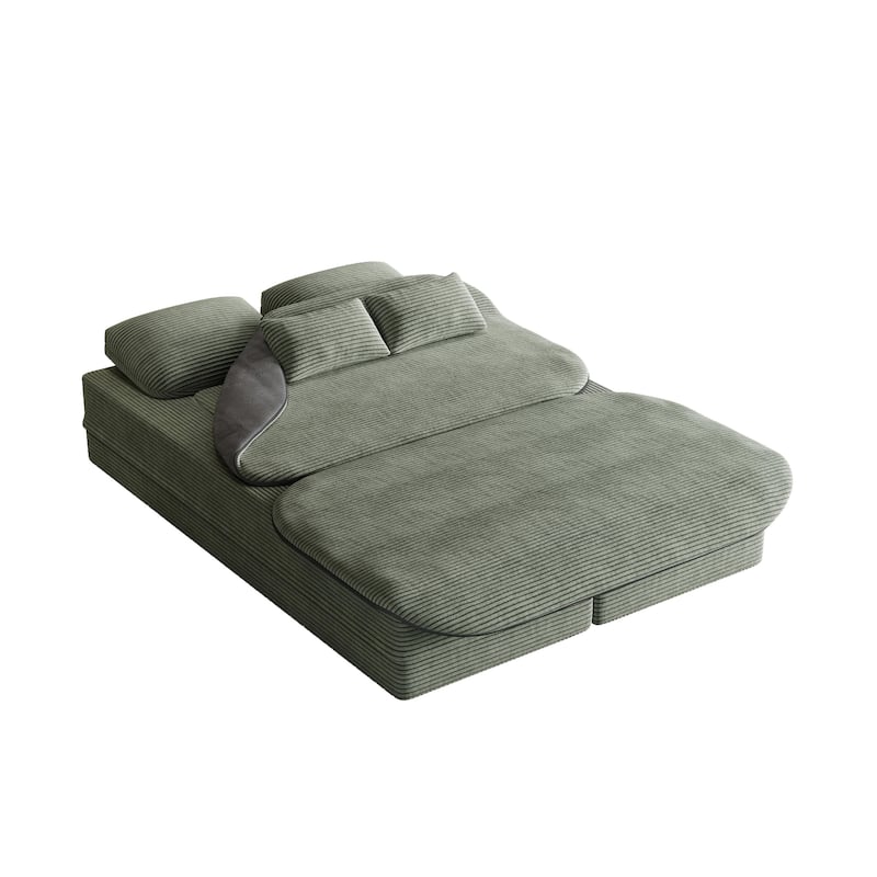GDFStudio - Lysander Corduroy Foldable Sleeper Sofa Bed with Multi Functional Blanket