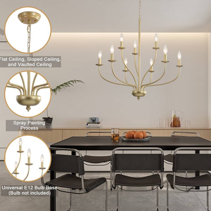 9-Light Candlestick Hanging Linear Chandelier Lighting 2-Tier Ceiling Light Fixture for Kitchen Island