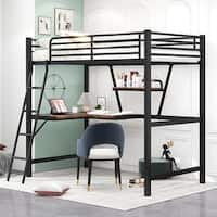 Industrial Style Twin Size Loft Metal&Mdf Bed with Desk and Shelf for ...