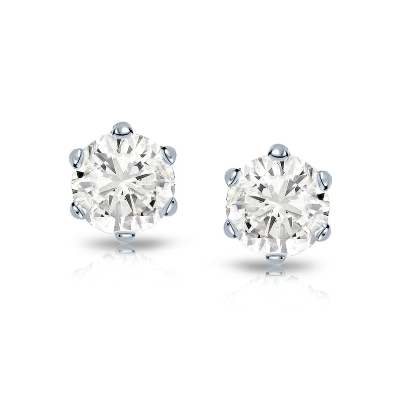 Auriya 1ctw Round Diamond Stud Earrings 14k Gold 6-Prong (J-K, I2-I3)