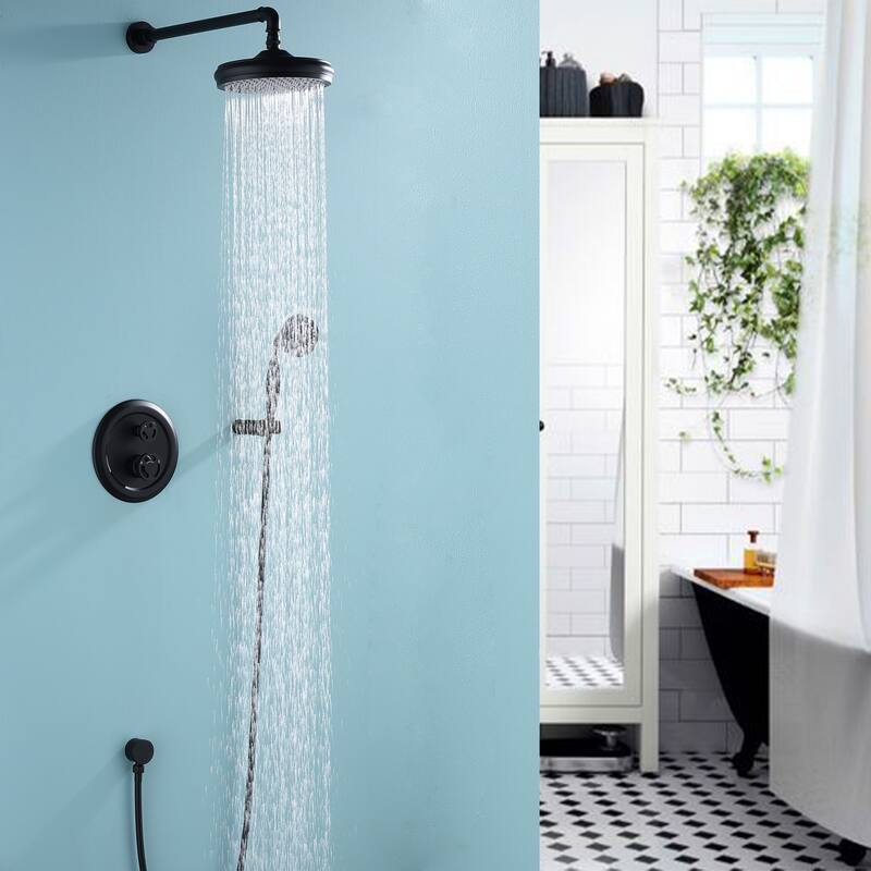 8'' Round Showerhead with High-pressure Handheld in Black - Matte Black
