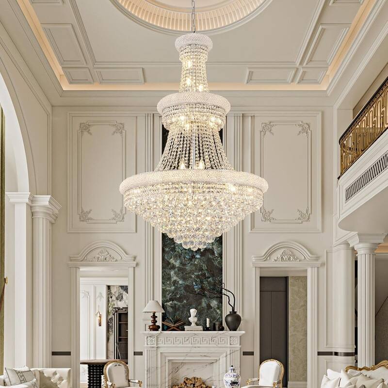 KAYLA 19-Lights High Ceiling Chandelier Modern Gold Crystal Chandeliers Large Foyer Chandelier Fixtures