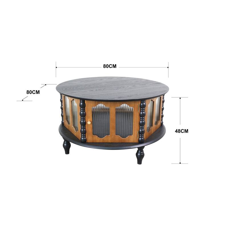 Rustic Round Coffee Table with Storage, 31.5" Wood Accent Table Mid Century Modern Center Tables with Door and Leg