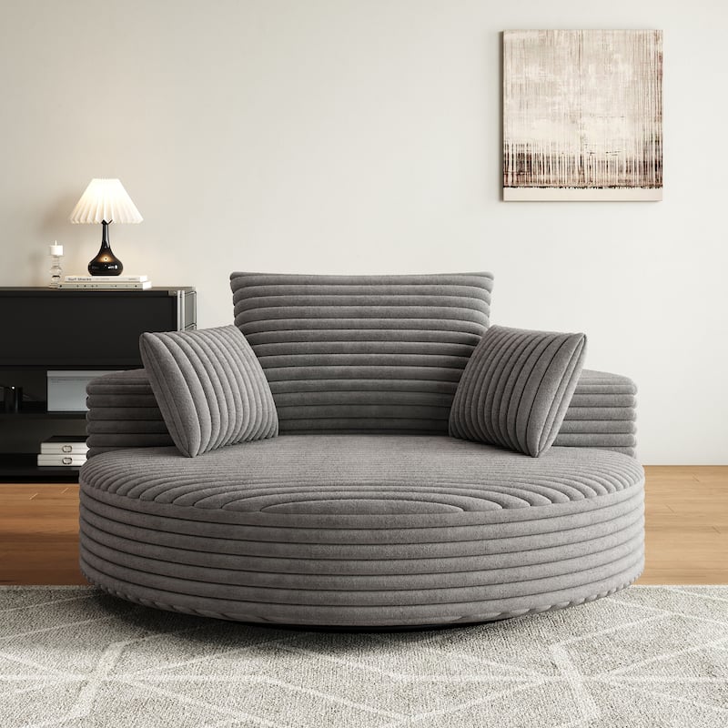 55''L Corduroy Chenille Foam Single Swivel Chair, Fluffy Modern Sleeper, 360 Degree Swivel Chair