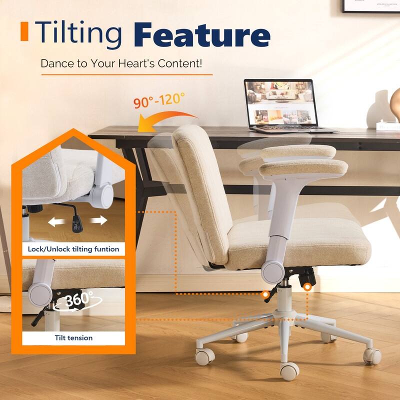 Chenille Swivel Chair With Adjustable Flip-Up Arms For Cross-Legged