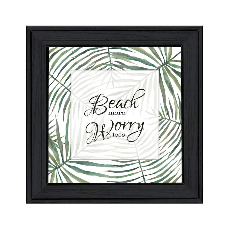 TrendyDecor4U Contemporary "BEACH MORE, WORRY LESS" Framed Print Wall Art - Charcoal