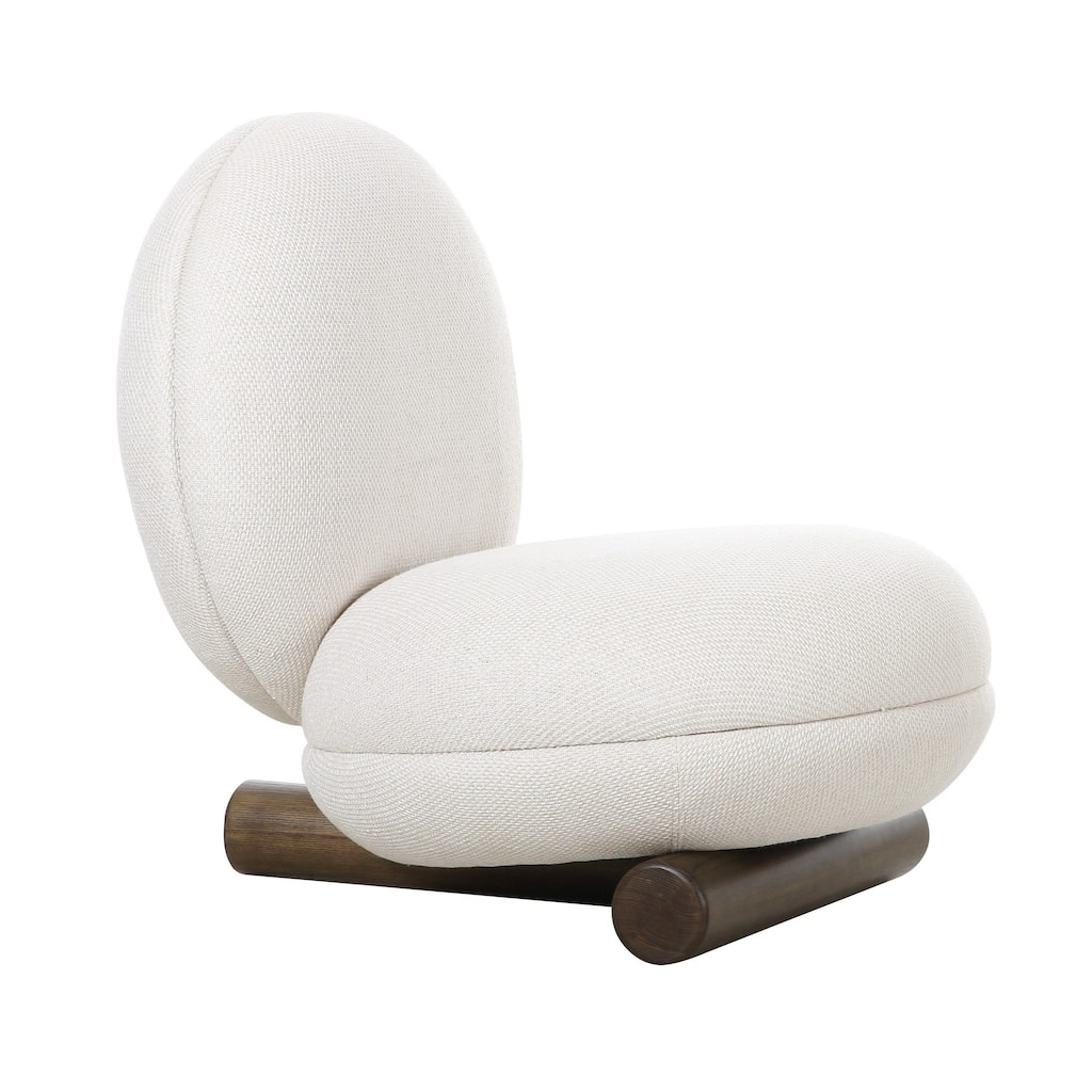 28 Inch Accent Chair, Off White Polyester, Modern Low Round Seat and Back