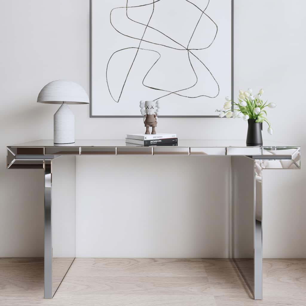 60 inch Luxury Full Length Mirror Console Table Fluted Tempered Glass Entryway Mirrored Sofa Table