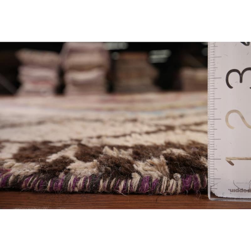 All-Over Plush Geometric Moroccan Area Rug Handmade Wool Carpet - 6'9" x 10'2"