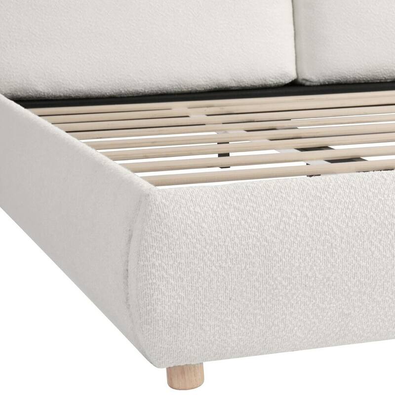 Boucle Fabric Upholstered Platform Bed with Two Removable Pillow Headboard