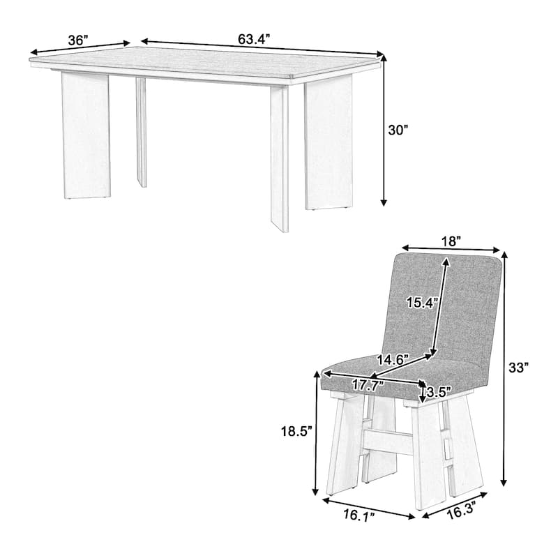 Modern 7-Piece Dining Table Set with 6 Upholstered Dining Chairs, Dark Gray+White