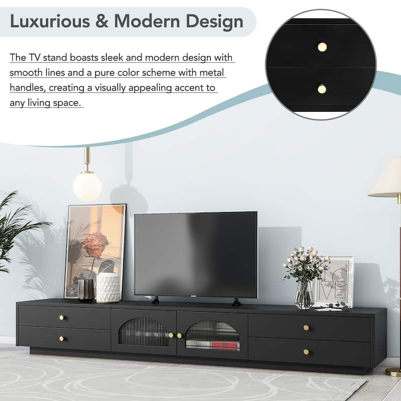 86" TV Stand with Glass Doors & Storage for TVs Up to 95"