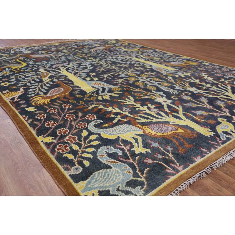 Hand Knotted Oriental 100% Wool Carpet Traditional All-Over Navy Blue & Blues Ziegler Area Rug - 9' 10'' X 7' 9''