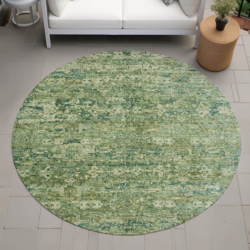Machine Washable Indoor/ Outdoor Traditional Harmony Chantille Rug - Olive - 8' x 8'