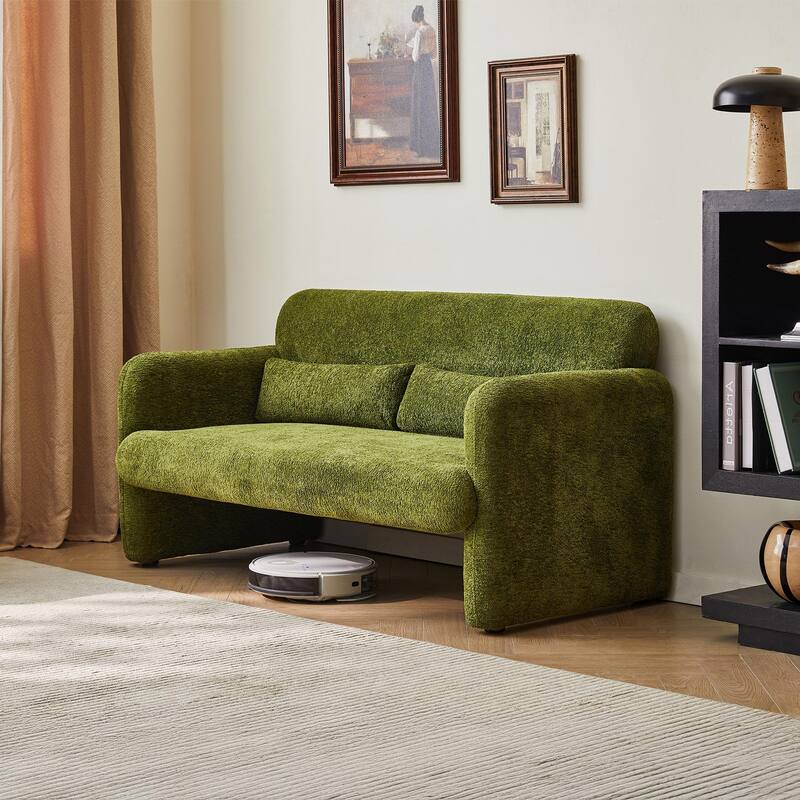 Stylish Velvet 2 Seat Sofa Accent Sofa with Lumbar Pillow, Loveseat Sofa Couch with Wood Frame for Living Room