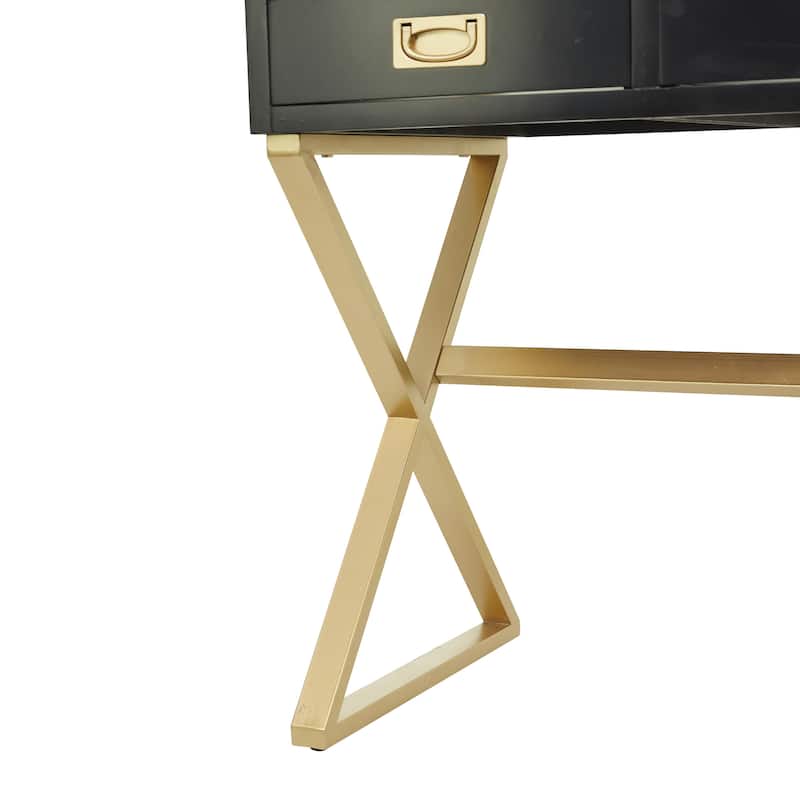Wooden 3 Drawers Desk with Outlet - Black - Roche River Decor