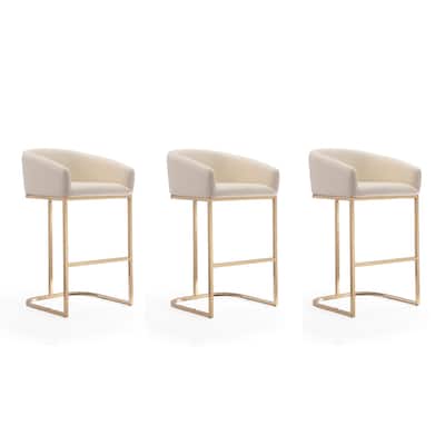 Manhattan Comfort Louvre 40 in. Titanium Gold Stainless Steel Barstool (Set of 3)