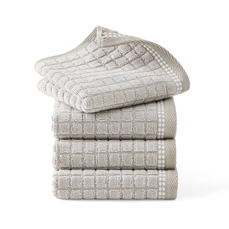 TOWN & COUNTRY EVERYDAY 4-Piece Textured Windowpane Washcloth Set, 13x13-Inch, 100% Cotton - 13"x13"