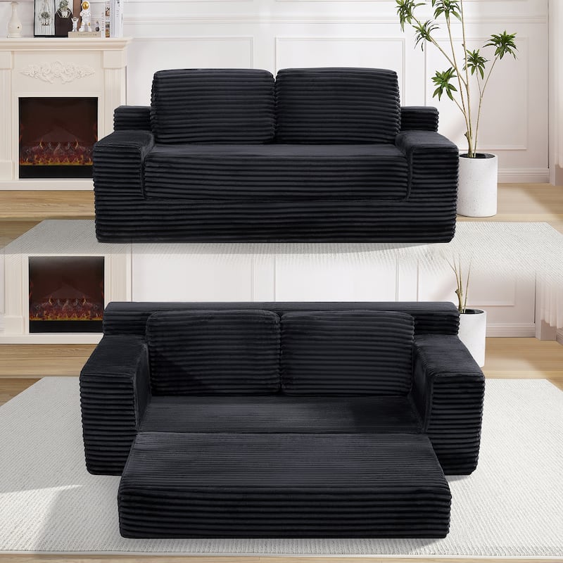 GDFStudio - Corduroy 2-Seater 71" Cloud Double Convertible Sofa Bed
