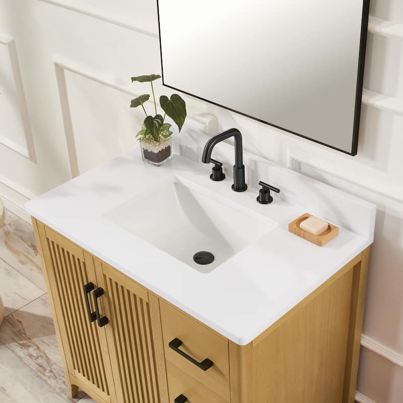 36" Solid Wood Bathroom Vanity with USB Charging Storage