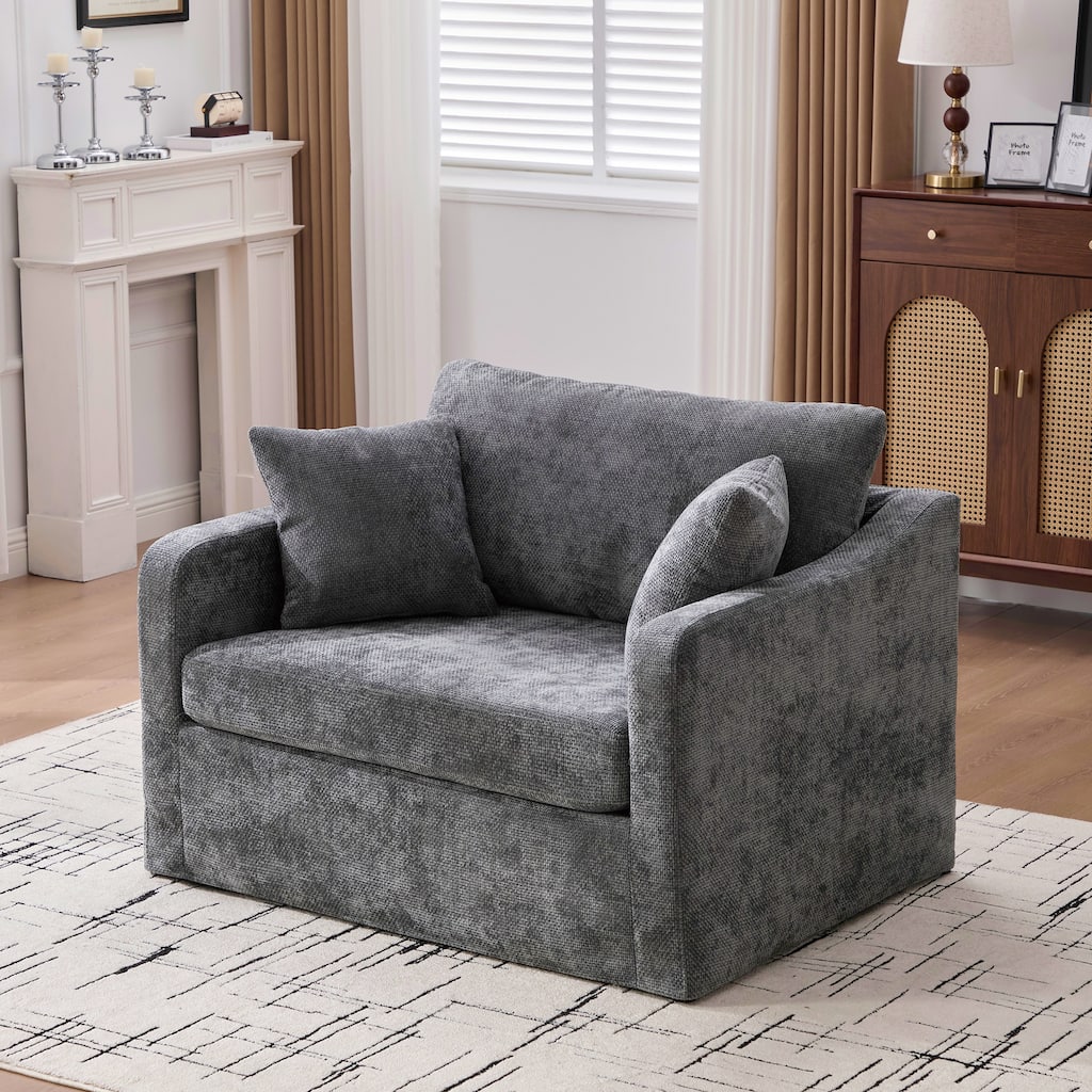 45.27" Wide Modern Upholstered Farmhouse Performance Accent Chair with Metal Legs, Chenille Reading Armchair Single Sofa