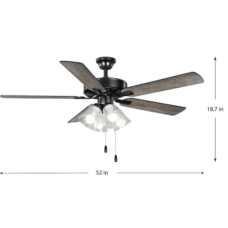 AirPro 52 in. Matte Black 5-Blade AC Motor Ceiling Fan with Light - 52 in x 52 in x 18.7 in
