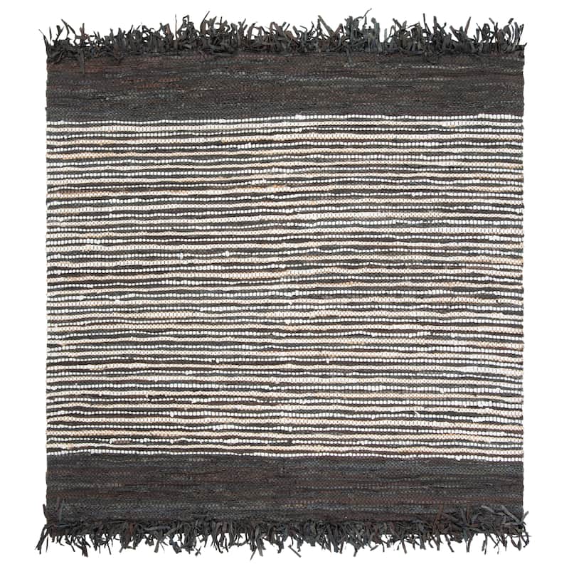 SAFAVIEH Handmade Vintage Boho Leather Lia Modern Stripe Leather - 6' Square - Dark Brown/Multi - Square