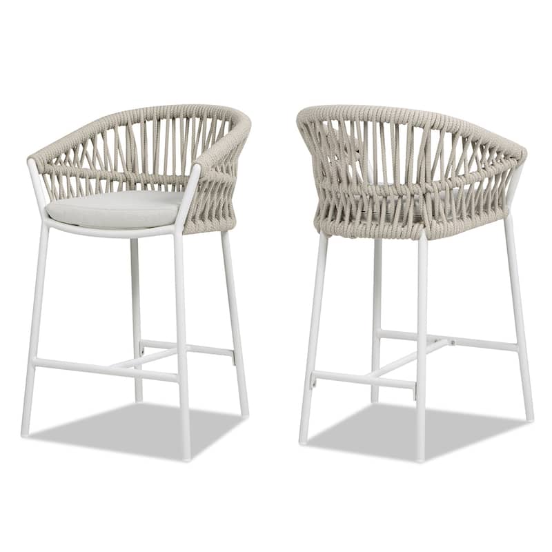 Maiden 27" Woven Rope Upholstered Patio Counter Stools (Set of 2)