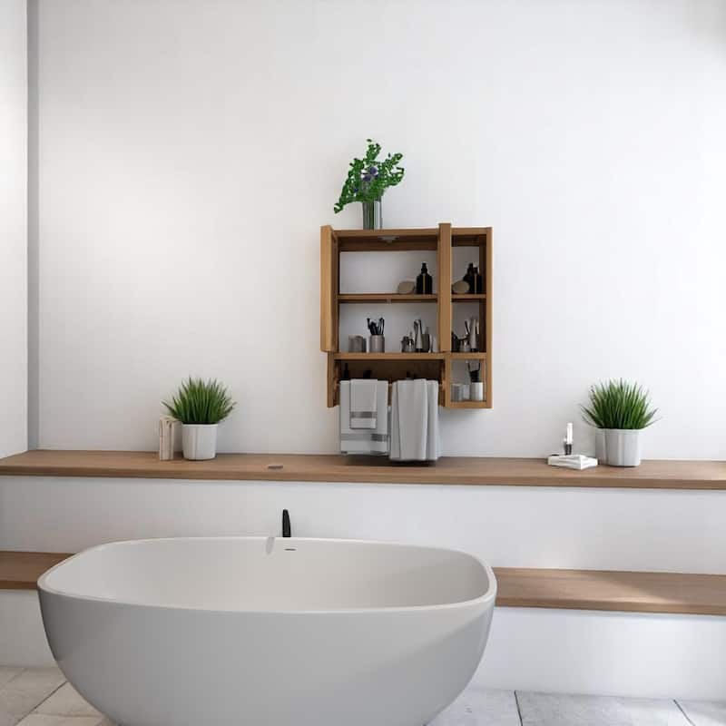 Bamboo Wall Cabinet for Bathroom Storage, Hanging Toilet Shelf with Space for Towels, Toilet Paper & More