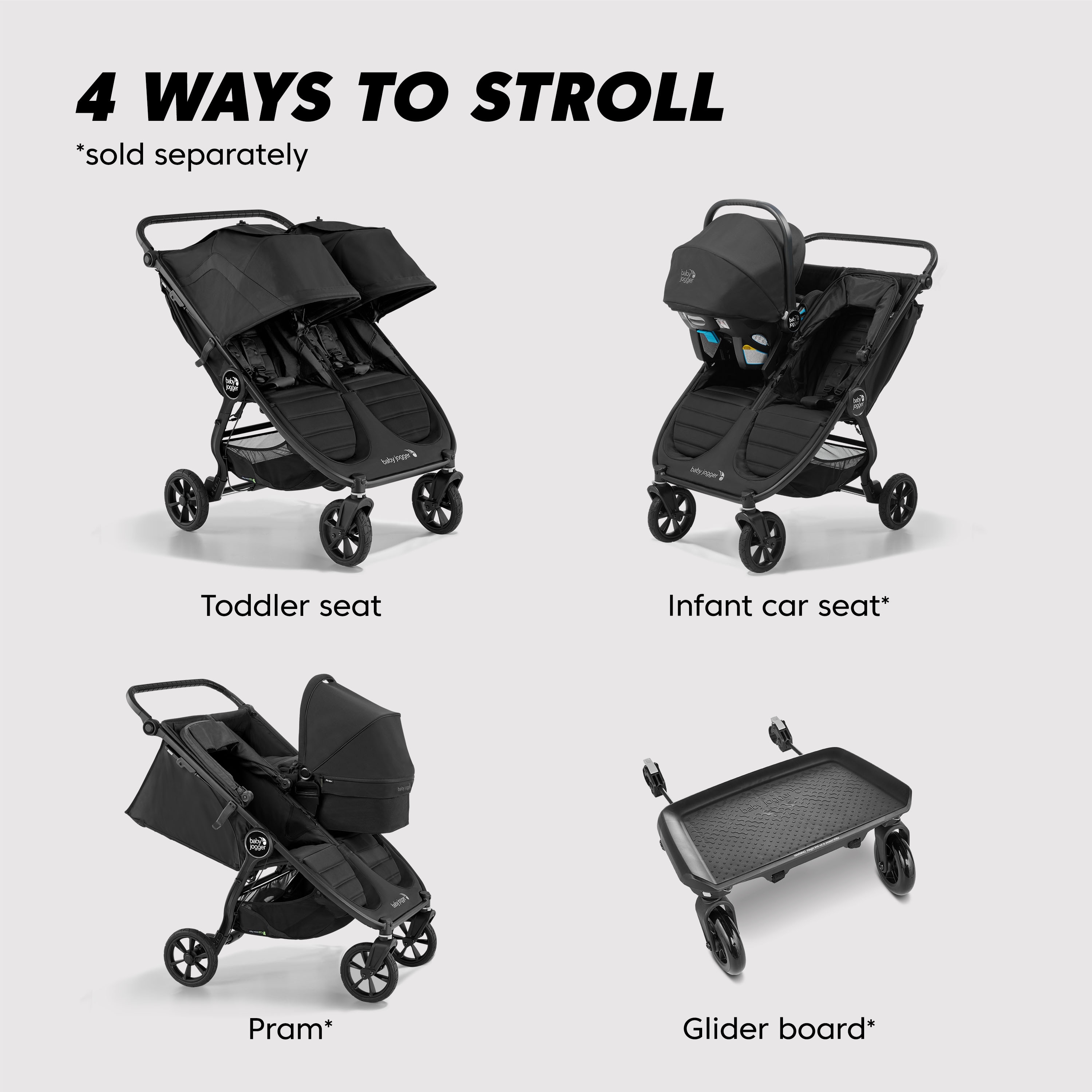 Baby Jogger City Mini GT2 All-Terrain Double Stroller, Jet - N/A - Bed Bath  & Beyond - 39684230