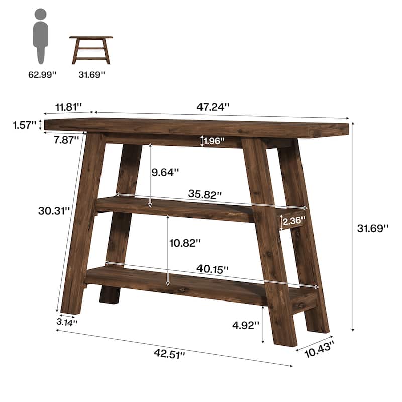 Solid Wood Console Table with 3-Tier Storage Shelves - /