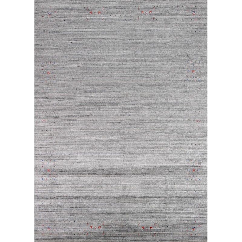 Silver Gray Gabbeh Indian Area Rug Handmade Wool Carpet - 8'10" x 11'10"