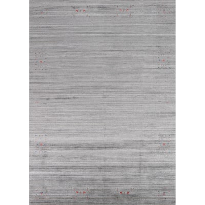 Silver Gray Gabbeh Indian Area Rug Handmade Wool Carpet - 8'10" x 11'10"