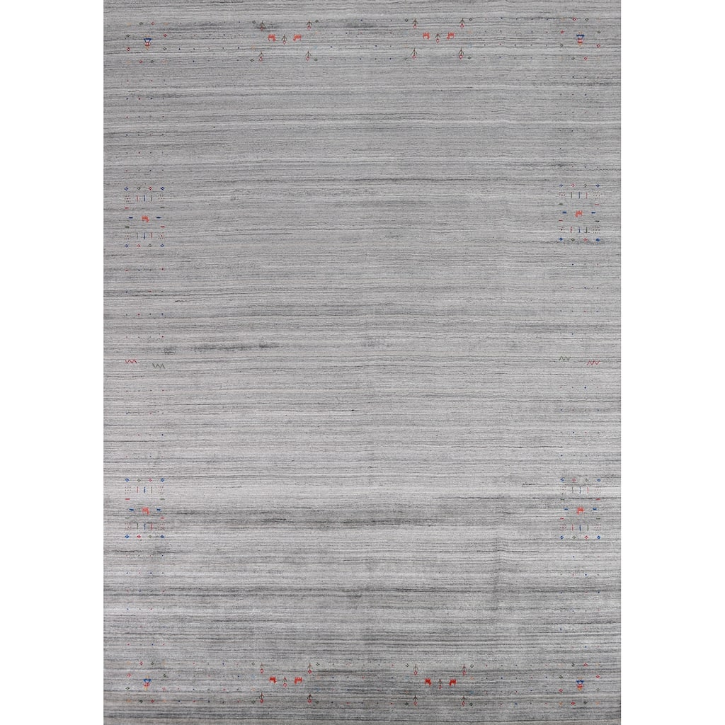 Silver Gray Gabbeh Indian Area Rug Handmade Wool Carpet - 8'10" x 11'10"