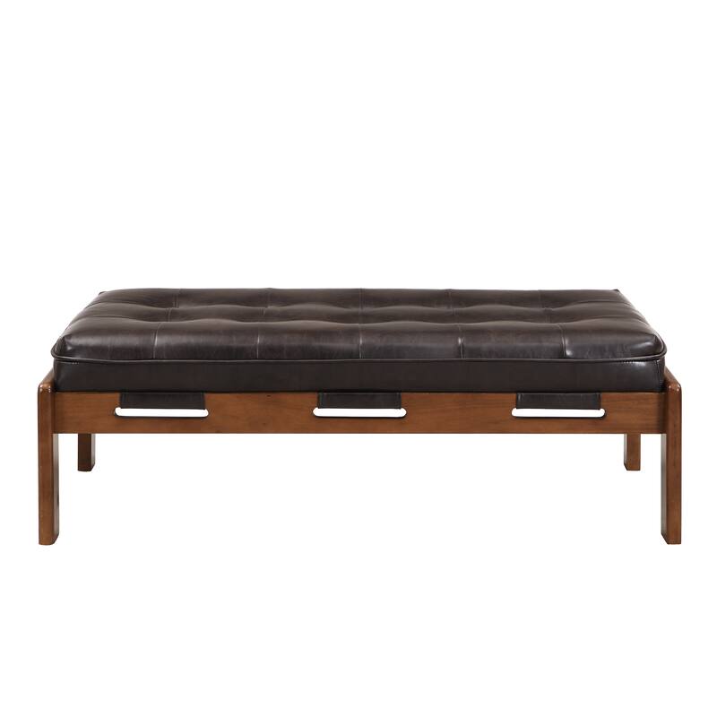 Christopher Knight Home - 48.4" Rectangle Tufted Upholstered Cocktail, Leather Ottoman Coffee Table with Rubber Wood Frame