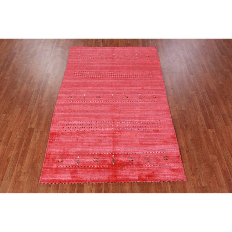 Pink Gabbeh Indian Area Rug Hand-Knotted Wool Carpet - 4'11" x 7'9"