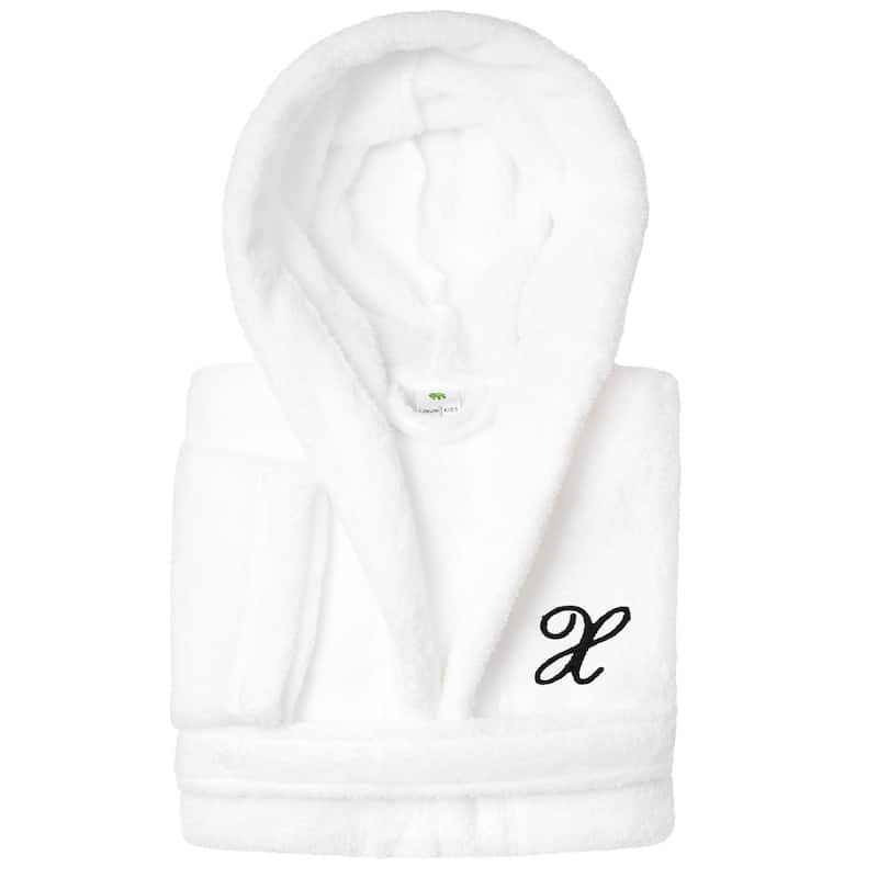 Sweet Kids 100% Polyester SUPER PLUSH Double Brushed Hooded Bathrobe with Black Script Monogram - Small - X