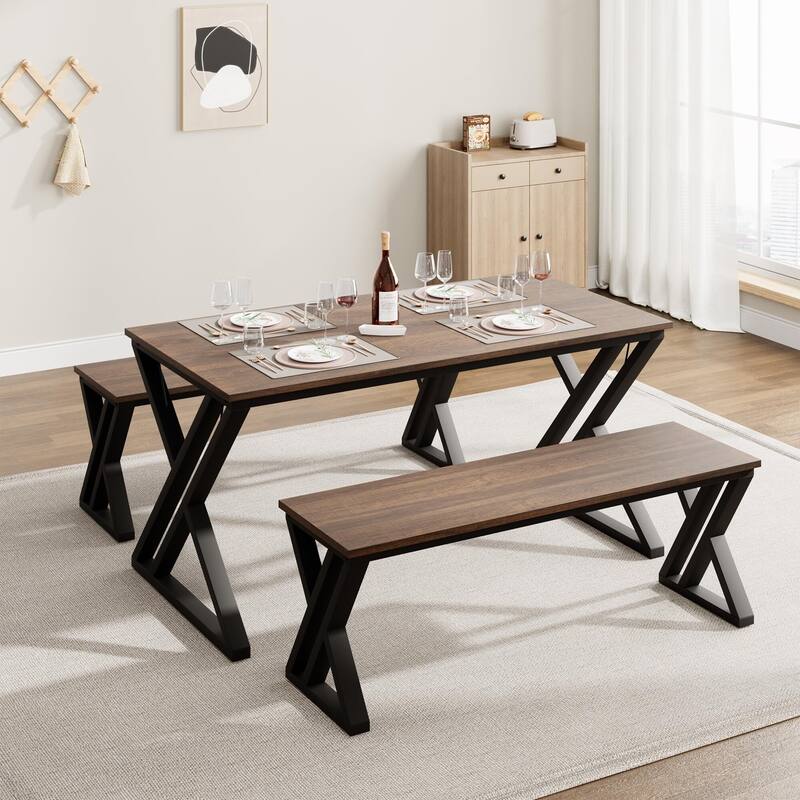 Dining Table Benches Set for 4