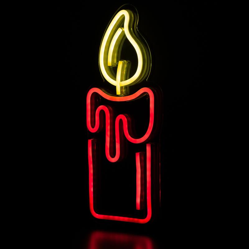 12" Red LED Lighted Neon Style Red Candle Christmas Window Silhouette