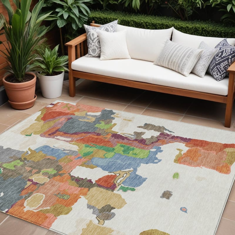 HomeRoots Abstract Transitional Rectangle Outdoor Rug - 9' X 12'