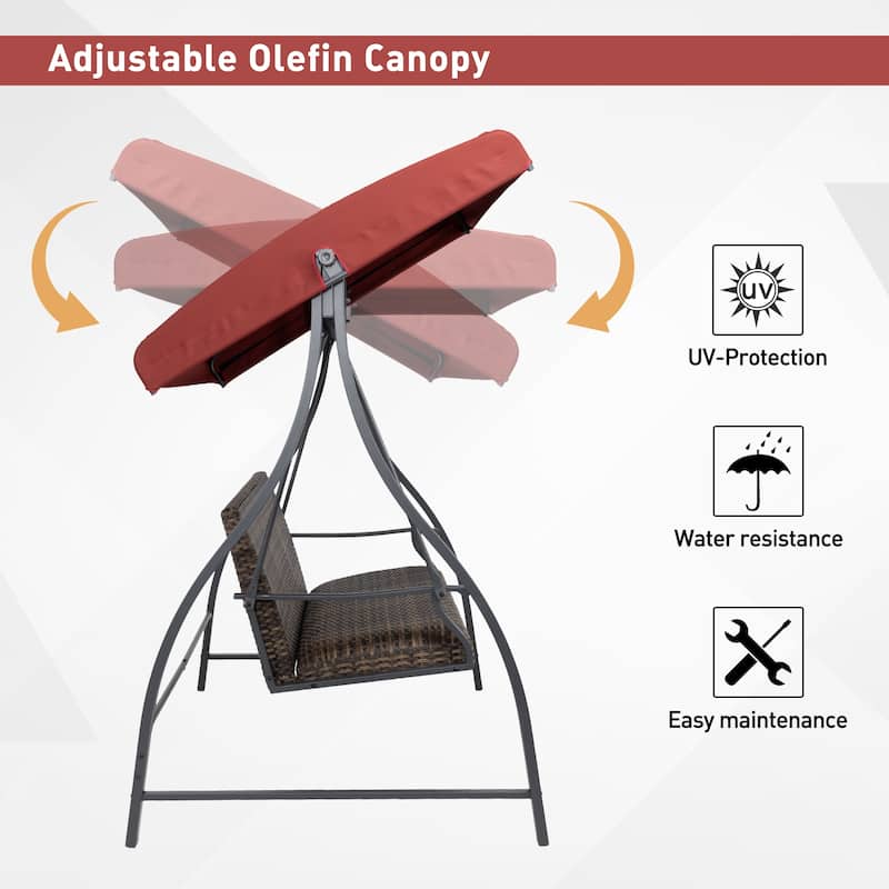 Aoodor 3-Seat Outdoor Rattan Patio Swing with Adjustable Canopy - Stylish Comfort for Your Porch, Garden, and Yard