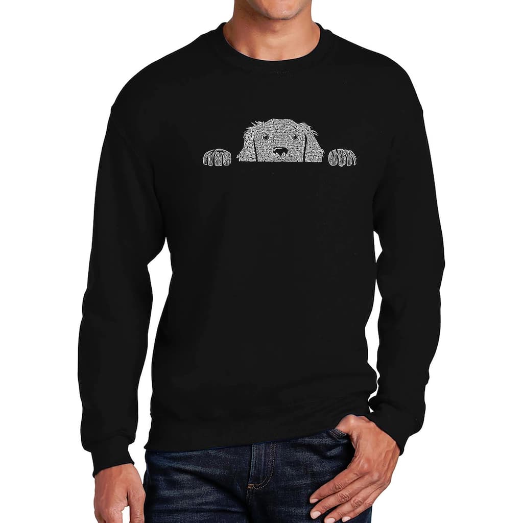 LA Pop Art Men's Word Art Crewneck Sweatshirt - Peeking Dog